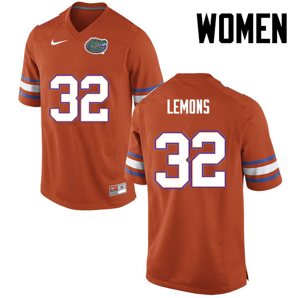 Women Florida Gators #32 Adarius Lemons College Football Jerseys-Orange